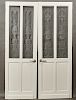 Pair of Custom Made Wood Double Doors, 20th c., each with two etched glass panels of flower filled urns, in white paint, H.- 89 in., W.- 31 3/8 in. ea