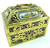 Antique French Brass Porcelain Inlaid Sewing Box
