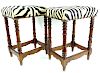 Vintage Zebra Upholstered Wooden Bench Stools
