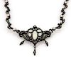 Silver 14K Opal Diamond Emerald Dangle Necklace
