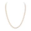 A Cultured Pearl Necklace with an 18K Gold Diamond and Emerald Clasp/Pin