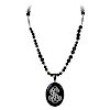Victorian 10K Gold Onyx and Diamond Memento Mori Pendant Necklace