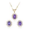 A 14K Gold Tanzanite and Diamond Earring and Pendant Necklace Set