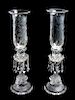 * A Pair of Saint Louis Frosted Glass Candlesticks Height 21 inches.
