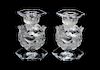 * A Pair of Lalique Molded and Frosted Glass Candlesticks Height 7 inches.