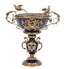 * A Cobalt and Gilt Metal Pedestal Compote Height 25 x width over handles 24 inches.