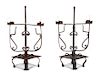 A Pair of Wrought-Iron Two-Light Candelabra Height 19 x width 11 inches.