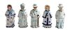 * A Collection of Five Porcelain Nodder Figures Height of tallest 6 1/2 inches.
