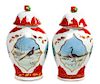 * Two Lynn Chase Porcelain Lidded Jars Height 15 inches.