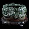 A Chinese Carved Spinach Jade Marriage Bowl