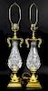 Pair of Waterford Cut Crystal & Brass Lamps