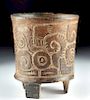 Teotihuacan Incised Brownware Footed Cylinder