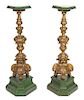 A Pair of Italian Rococo Style Painted and Parcel Gilt Torchere Stands Height 48 1/2 inches.