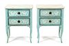 A Pair of Italian Painted Bedside Cabinets Height 31 1/2 x width 23 3/4 x depth 15 1/4 inches.