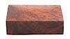 A Burlwood Covered Box Height 2 1/4 x width 7 3/4 x depth 5 inches.