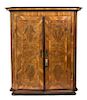 A South German Walnut Parquetry Armoire Height 77 1/2 x width 67 x depth 26 inches.