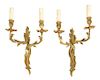 A Pair of Louis XV Style Gilt Bronze Two-Light Wall Sconces Height 16 1/2 inches.