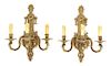 A Pair of Louis XV Style Gilt Bronze Three-Light Wall Sconces Height 18 x width 14 x depth 10 inches.