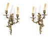 A Pair of Louis XV Style Gilt Bronze Two-Light Wall Sconces Height 17 x width 9 1/2 x depth 6 inches.
