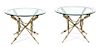 A Pair of Regency Style Arrow-Form Bronze and Glass Top Side Tables Height 18 1/2 x diameter 26 inches.