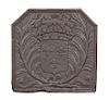 A Patinated Cast Iron Fire Back with Coat of Arms Height 28 x width 28 inches.