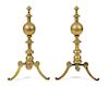 A Pair of Georgian Style Brass Andirons Height 23 inches.