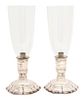 A Pair of English Silver Plate and Glass Hurricane Shades Height 15 inches.