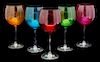 A Set of Colored Glass Stemware Height of taller 8 3/4 inches.