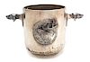 A Silver Plate Hand Hammered Ice Bucket with Hound's Head Handles Height 8 1/4 inches.