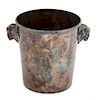 A Silver Plate Champagne Bucket with Ram's Head Handles Height 8 1/4 inches.