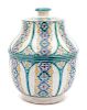 A Middle Eastern Glazed Ceramic Covered Jar Height 15 3/4 inches.