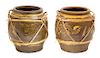 A Pair of Japanese Brown and Ochre Glazed Ceramic Egg Jars Height 14 inches.