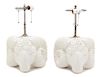 A Pair of Rams Head-Form Painted Ceramic Table Lamps Height overall 18 inches.