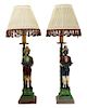 A Pair of Italian Painted Composition Figural Table Lamps Height 20 inches.