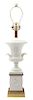 A Campana Urn-Form White Glazed Ceramic Table Lamp Height 23 1/2 inches.