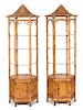 A Pair of Rattan Pagoda-Form Etageres Height 77 x diameter 21 inches.