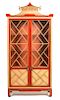 A Pagoda Style Painted Display Cabinet Height 84 x width 42 1/2 x depth 17 inches.