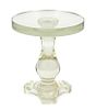 A Mid-Century Solid Glass Pedestal Table Heigh 16 1/4 x diameter 14 1/2 inches.