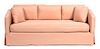 A Contemporary Pink Silk Upholstered Day Bed Height 33 x length 78 x depth 35 inches.