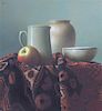 Israel Zohar, (Russian, b. 1946), Table Top Still Life with Apple, Pitcher, Jar and Bowl