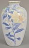 Large Japanese Fukagawa porcelain vase with hand painted flowers and bird, signed on bottom. ht. 12 1/2 in.