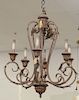 Pair of contemporary iron six light hanging chandeliers. ht. 36in., dia. 32in.
