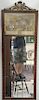 French mahogany trumeau mirror with Le Concert lithograph in top panel, 56" x 20".