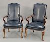 Pair of Queen Anne style leather armchairs. ht. 43 in., wd. 26 in.