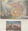 Two Nathaniel E. Reich (20th century), oil on masonite, "Allegory" and untitled and unsigned, 24" x 36" and 12" x 19 1/2".