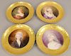 Set of four hand painted portrait plates. dia. 9 in.