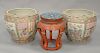 Three piece lot including pair of rose medallion porcelain fish bowls (ht