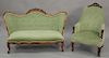 Victorian loveseat and armchair. wd. 54 in.