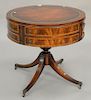 Weiman leather top drum table. ht. 28 in., dia. 30 in.