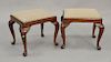 Henkel Harris pair of mahogany Queen Anne style stools. ht. 19 in., top: 15" x 19"